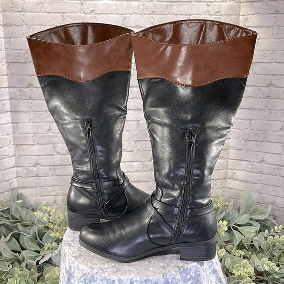 Rampage “ILISSA” Black & Brown Knee High Wide-Calf Riding Boots WMS 7.5W🤎VGUC - Picture 6 of 13